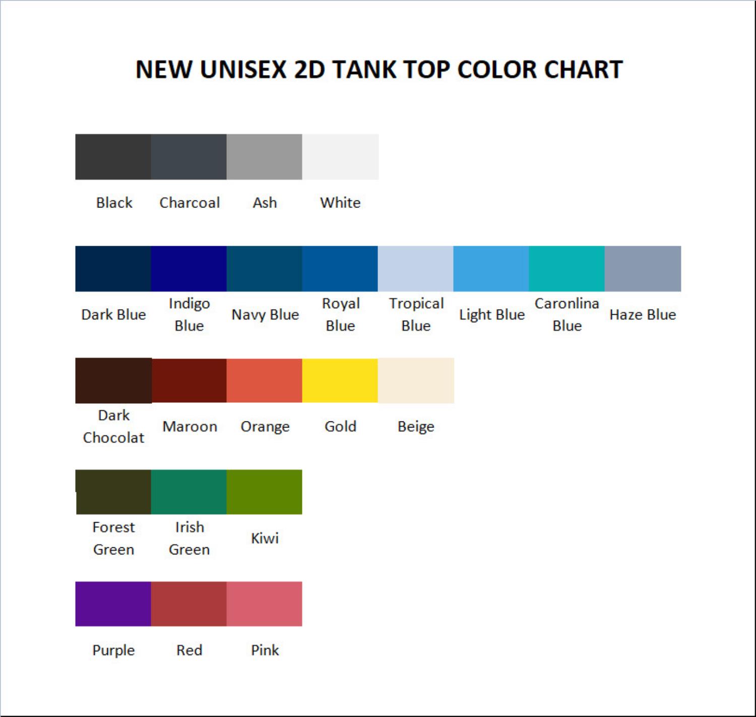tank top color chart - Curious George Store