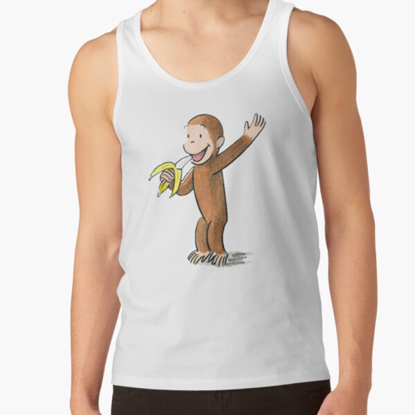 Cute Curious George Eating A Banana Tank Top - Image 2
