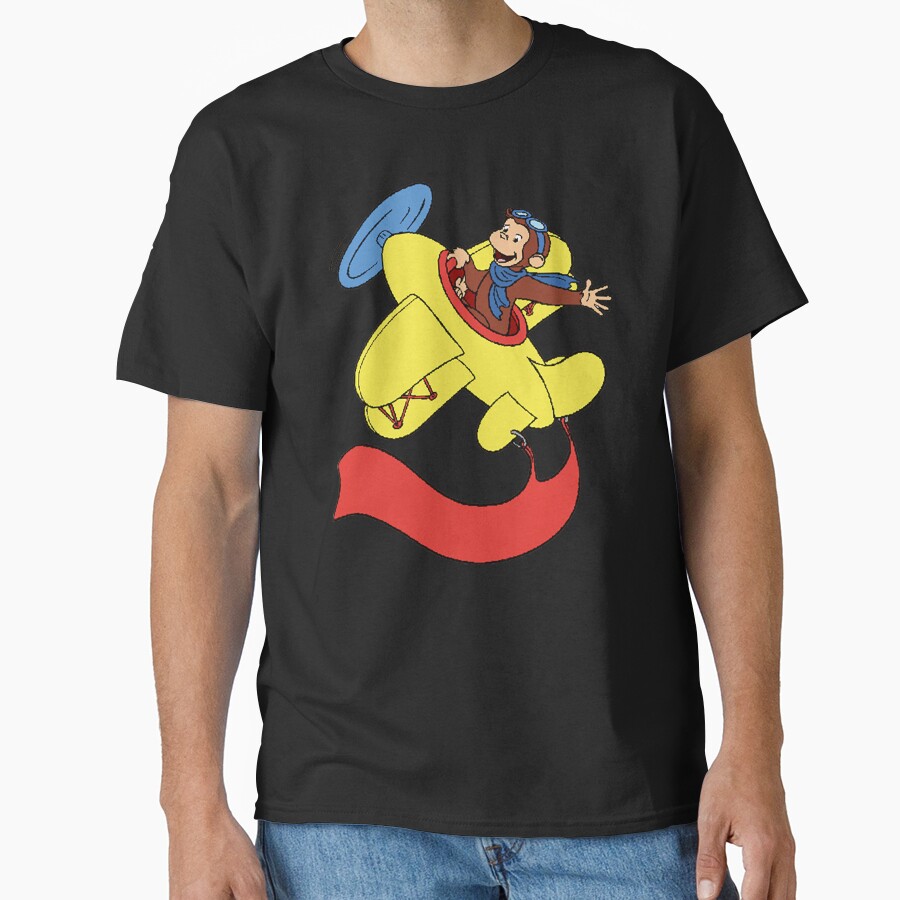 Cute Curious George In An Airplane T-shirt - Image 3