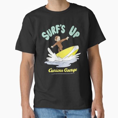 Funny Curious George Surfs Up Surfing Portrait T-shirt