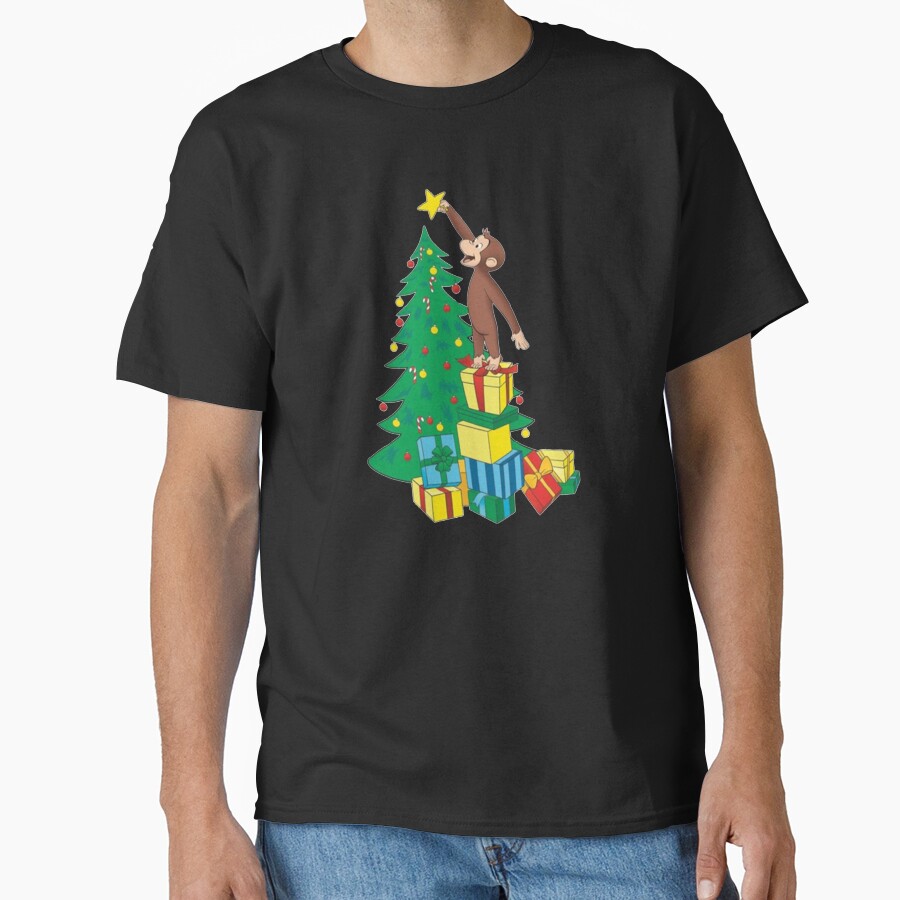 Cute Curious George Christmas Design T-shirt - Image 2