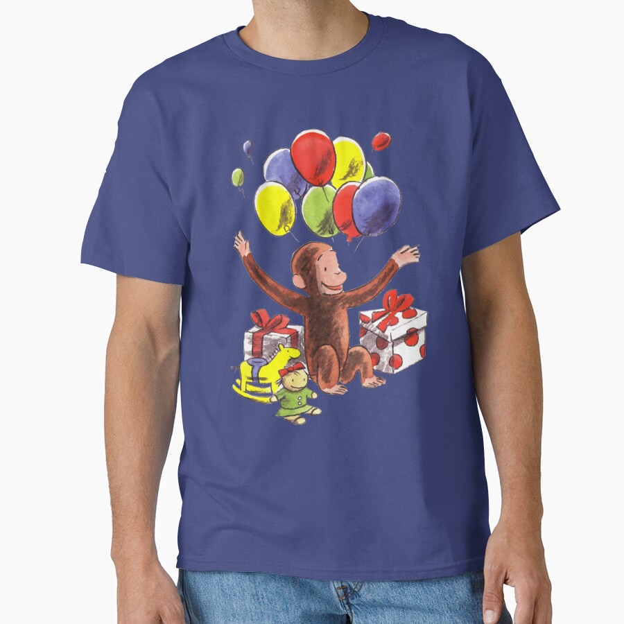 Happy Curious George Birthday Design T-shirt - Image 4