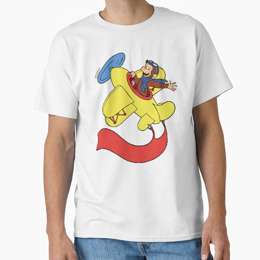 Cute Curious George In An Airplane T-shirt - Image 2