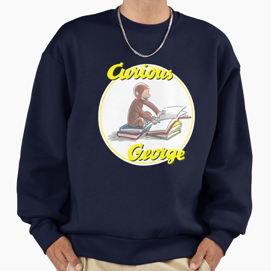 Vintage Curious George Reading Poster Sweatshirt - Image 5