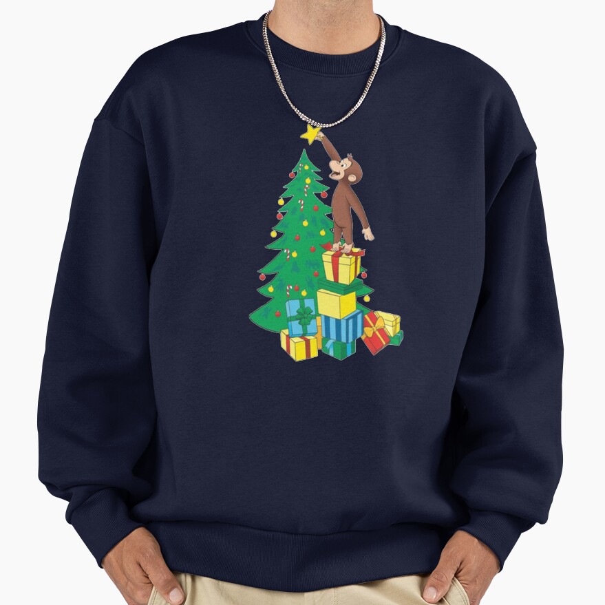 Cute Curious George Christmas Design Sweatshirt - Image 5