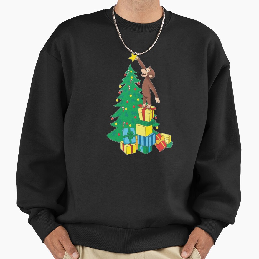 Cute Curious George Christmas Design Sweatshirt - Image 2