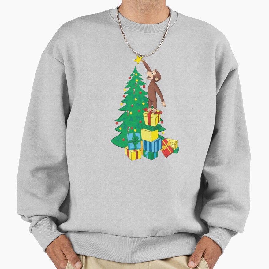 Cute Curious George Christmas Design Sweatshirt - Image 4
