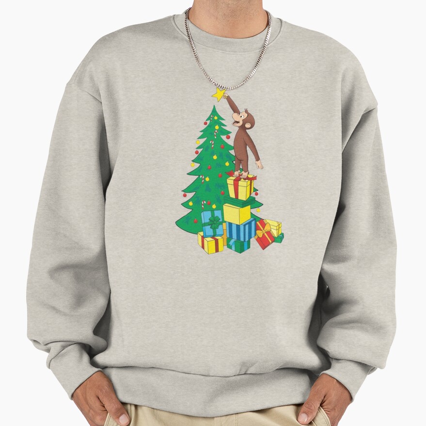 Cute Curious George Christmas Design Sweatshirt - Image 3