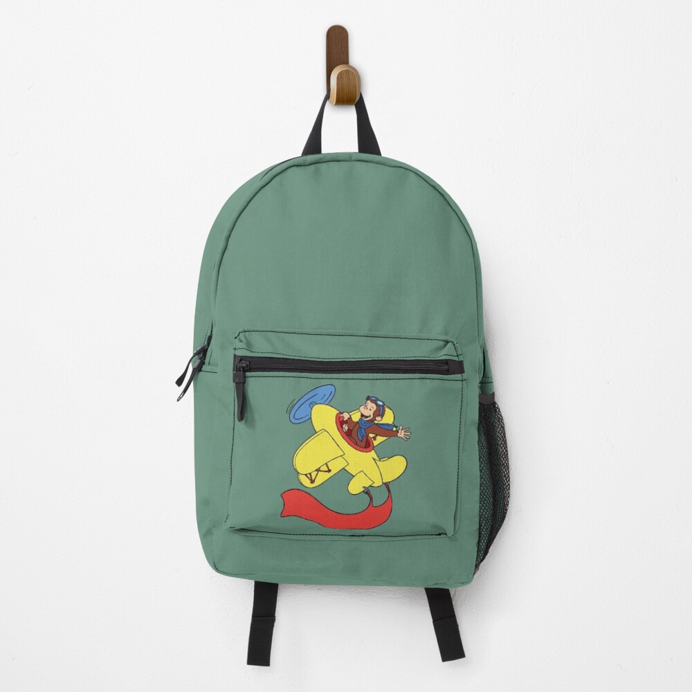 Cute Curious George In An Airplane Backpack