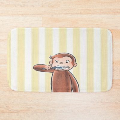 Cute Curious George Brushing His Teeth Bath Mat