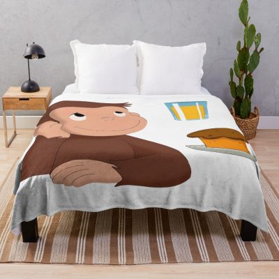 Sweet Curious George Cartoon Throw Blanket