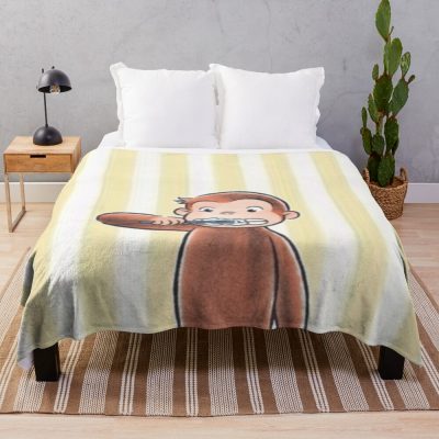 Cute Curious George Brushing His Teeth Throw Blanket