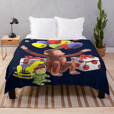 Happy Curious George Birthday Throw Blanket