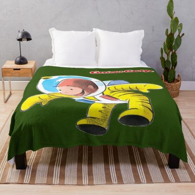 Cute Curious George Space Adventure Throw Blanket
