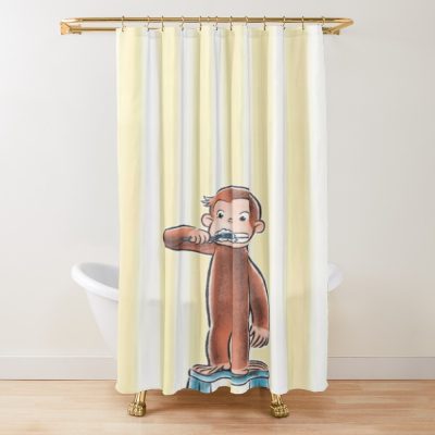 Cute Curious George Brushing His Teeth Shower Curtain