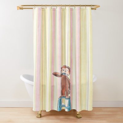 Cute Curious George Yellow Pink Stripe Shower Curtain