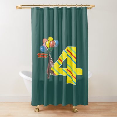 Cute Curious George 4th Birthday Shower Curtain