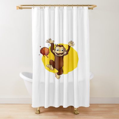 Playful Curious George Cartoon Shower Curtain
