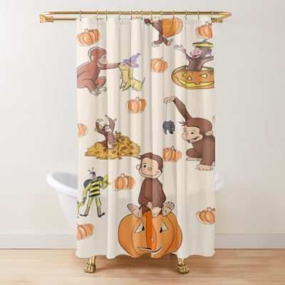 Cute Fall Curious George Shower Curtain