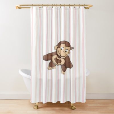 Cute Curious George Heart Hands Shower Curtain