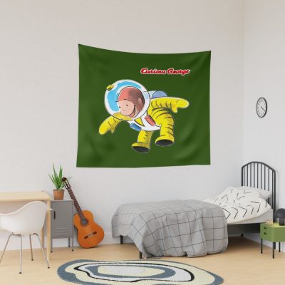 Cute Curious George Space Adventure Tapestry