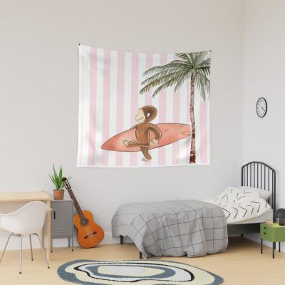 Cute Curious George Pink Girly Design Tapestry