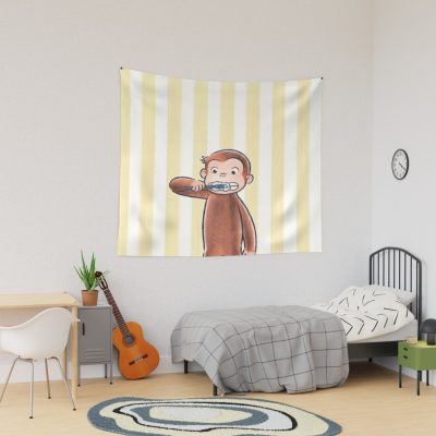 Cute Curious George Brushing His Teeth Tapestry