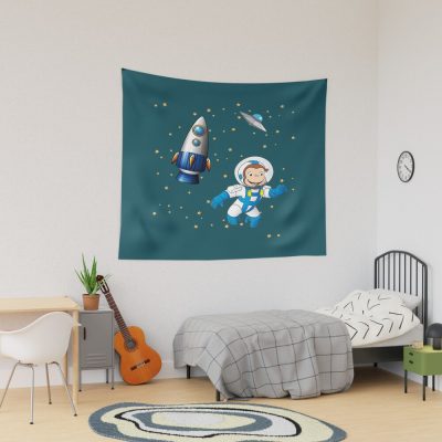Cute Curious George Astronaut Cartoon Tapestry