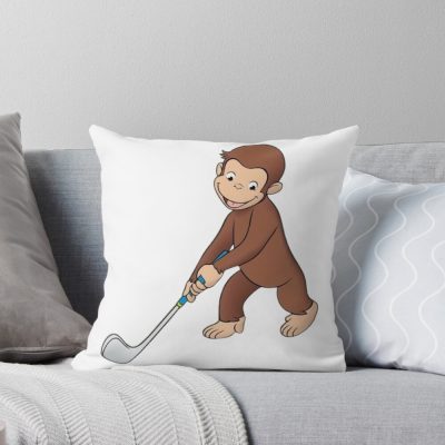 Funny George Playing Golf Throw Pillow