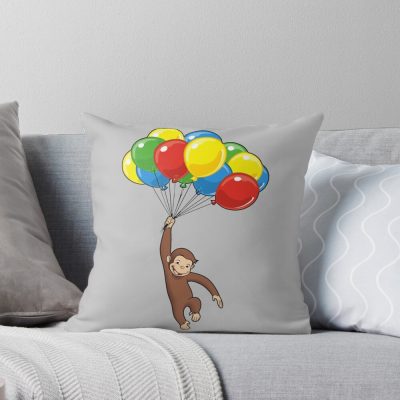 Happy Curious George Balloons Throw Pillow