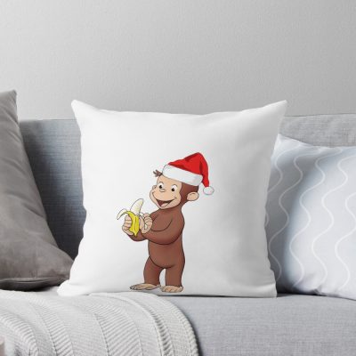 Cute Curious George Winter Banana Throw Pillow