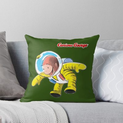 Cute Curious George Space Adventure Throw Pillow