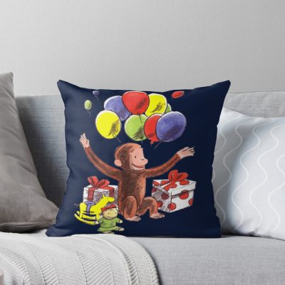 Happy Curious George Birthday Throw Pillow