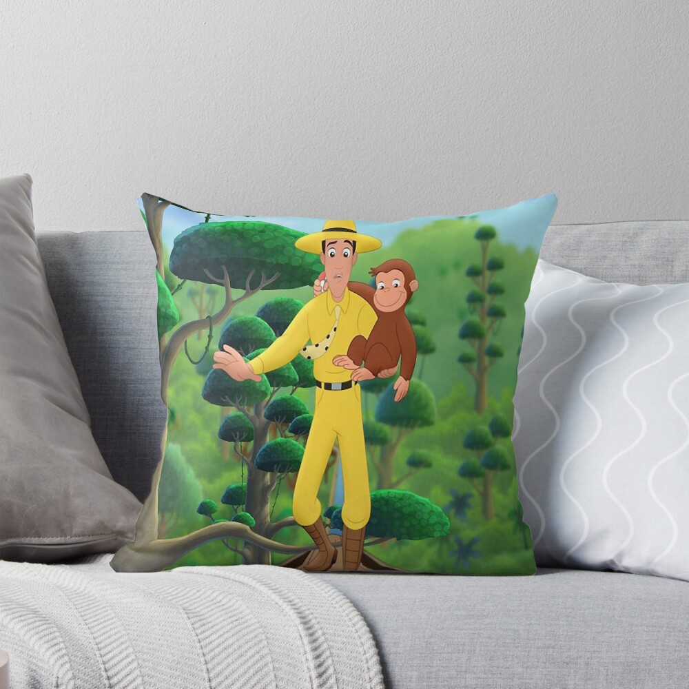 Charming Curious George Design Throw Pillow