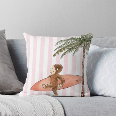 Cute Curious George Pink Girly Design Throw Pillow